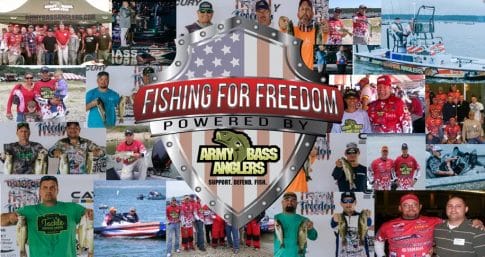 Fishing for Freedom Logo banner, the Fishing for Freedom Texas logo badge displayed over a collage of fishing tournament photographs.